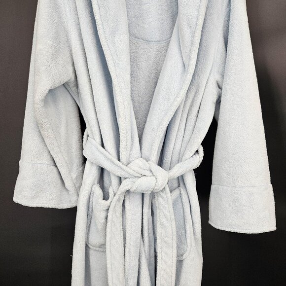 Stan Herman Robe Womens L/XL Light Blue Plush Fleece Belted Shawl Collar Pockets - Picture 5 of 12